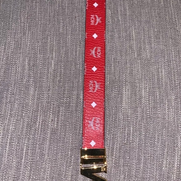 Authentic Men’s Red and White MCM Belt with Gold M - Picture 5 of 5